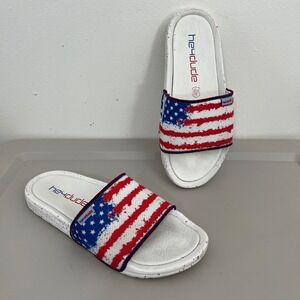 Hey Dude Knit Chandler Flag Slide Sandals Womens 7.5? Patriotic July 4th America